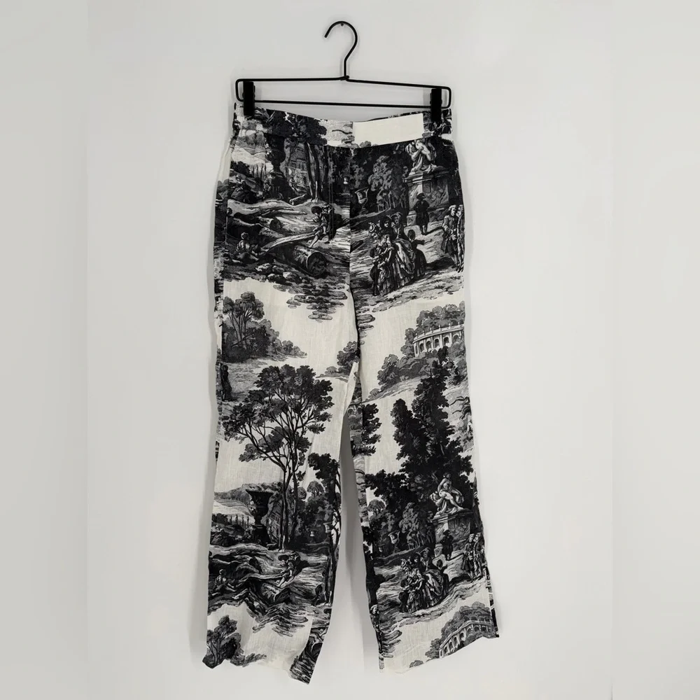 Cos French Toile Artwork Printed Straight Leg Linen Trousers